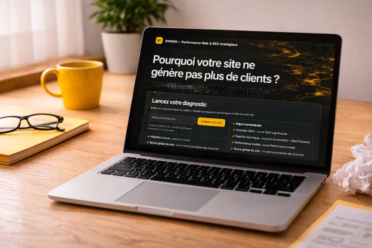 Image d'un pc qui analyse un site web sur check.synow.be